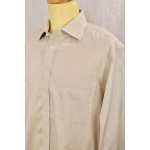 Jos A Bank Travelers Collection Men Tailored Fit Shirt Tan Pinstripe 16.5 32 VTG